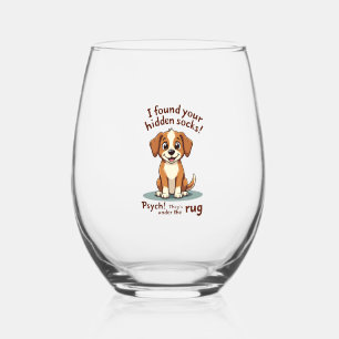 Funny Dog Hidden Socks Quote Vintage Cartoon Pet H Stemless Wine Glass