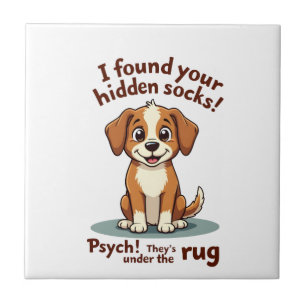 Funny Dog Hidden Socks Quote Vintage Cartoon Pet H Tile