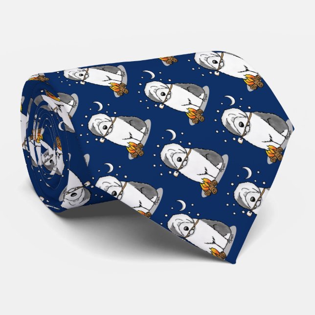 Funny Dog Hiker Camper Old English Sheepdog Grey 1 Tie (Rolled)