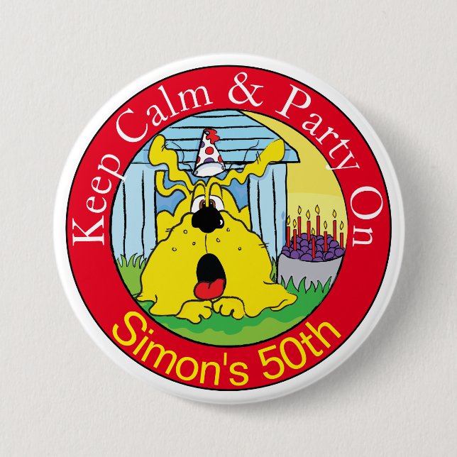 Funny Dog HUH! Birthday Party 3 Inch Round Button (Front)