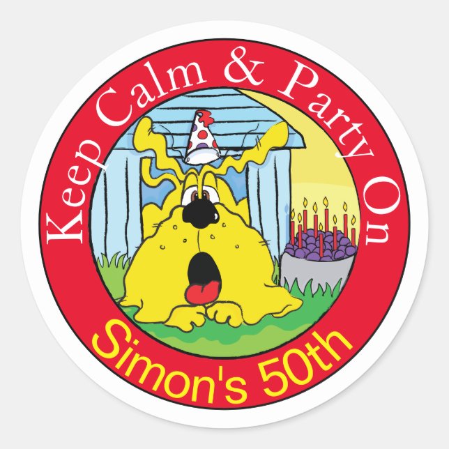 Funny Dog HUH! birthday party Classic Round Sticker (Front)