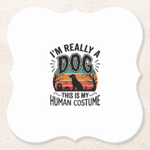 Funny Dog Human Costume Halloween Vintage Dog Desi Paper Coaster