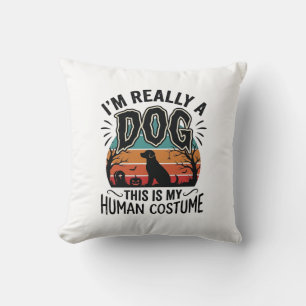 Funny Dog Human Costume Halloween Vintage Dog Desi Throw Pillow