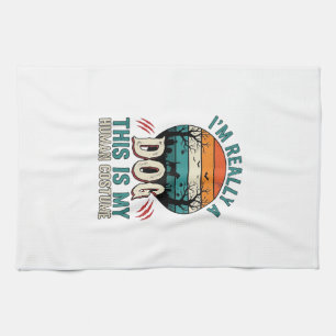 Funny Dog Human Costume Vintage Halloween Shirt_1 Kitchen Towel