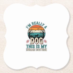 Funny Dog Human Costume Vintage Halloween Shirt_1 Paper Coaster