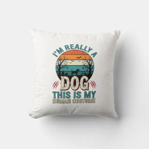 Funny Dog Human Costume Vintage Halloween Shirt_1 Throw Pillow