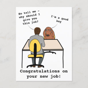 Funny dog illustration congratulations new job pos postcard