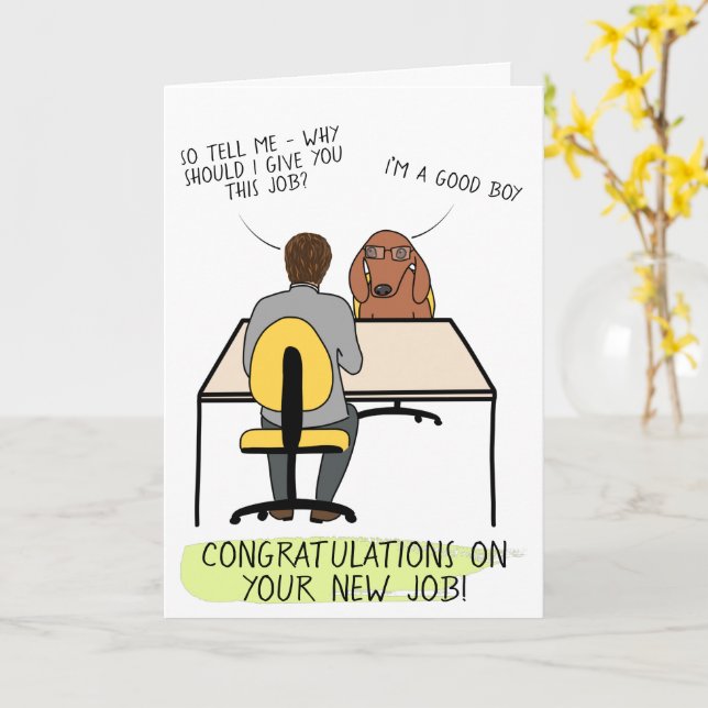 Funny dog illustration new job card (Yellow Flower)