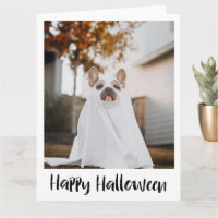 Funny Dog in Sheet Ghost Costume Halloween Card