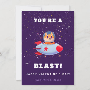 Funny Dog in Spaceship Rocket Kids Valentines Day Holiday Card