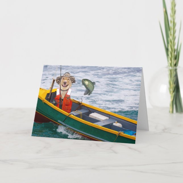 Funny Dog/Lab Fisherman Birthday Card (Front)