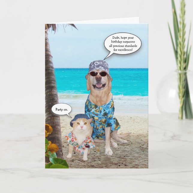 Funny Dog/Lab Hawaiian Birthday Card (Front)