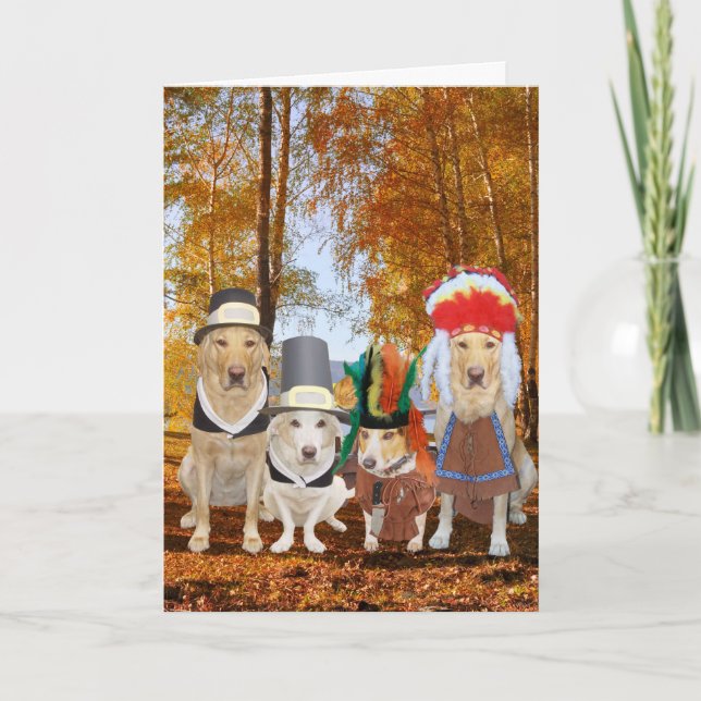 Funny Dog/Lab/Hound Pilgrims and Indians Holiday Card (Front)