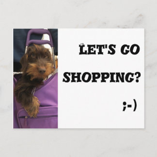 Funny dog let's go shopping postcard