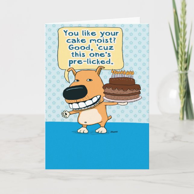 Funny Dog Licked the Cake Birthday Card (Front)