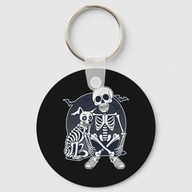 Funny Dog Like Bones Halloween Skeleton Costume  Keychain (Front)