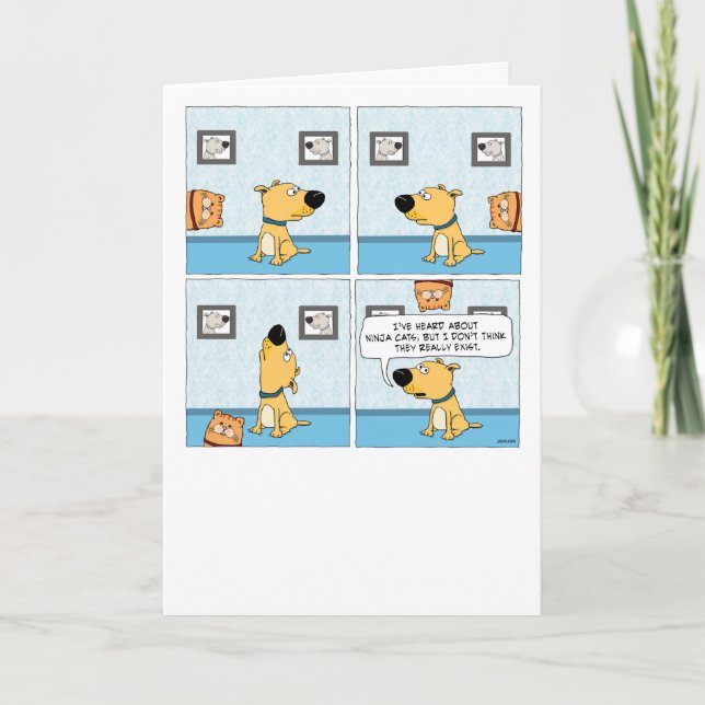 Funny Dog Looking for Ninja Cat Birthday Card (Front)