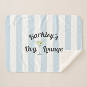 Funny Dog Lounge Personalized Blue Stripes Sherpa Blanket