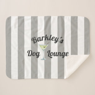 Funny Dog Lounge Personalized Taupe Stripes Sherpa Blanket