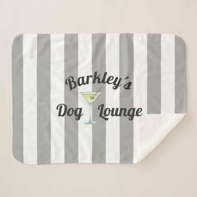 Funny Dog Lounge Personalized Taupe Stripes Sherpa Blanket (Front (Horizontal))