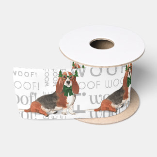 Funny Dog Lover Basset Hound Christmas Satin Ribbon