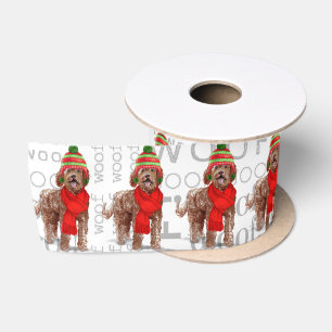Funny Dog Lover Brown Labradoodle Christmas Satin Ribbon