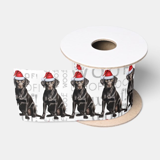 Funny Dog Lover Christmas Black Labrador Retriever Satin Ribbon (Spool)