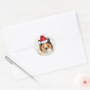 Funny Dog Lover Christmas Rough Collie Classic Round Sticker