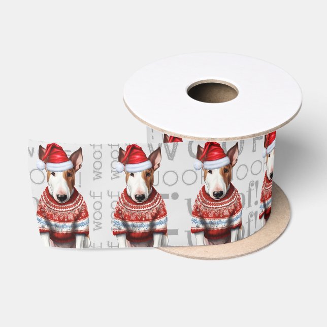 Funny Dog Lover Cute Bull Terrier Dog Christmas Satin Ribbon (Spool)