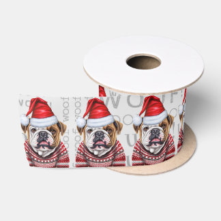 Funny Dog Lover Cute Bulldog Christmas Satin Ribbon