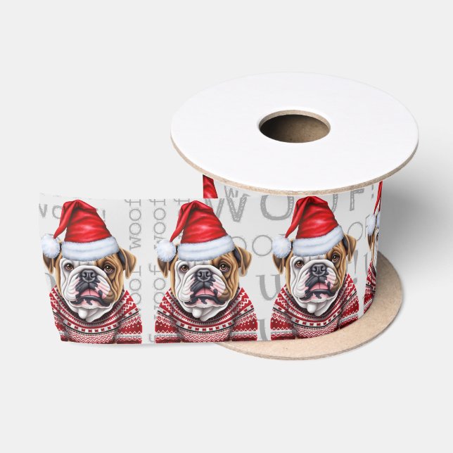 Funny Dog Lover Cute Bulldog Christmas Satin Ribbon (Spool)