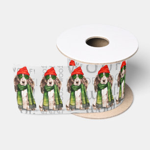 Funny Dog Lover Cute Cocker Spaniel Christmas Satin Ribbon