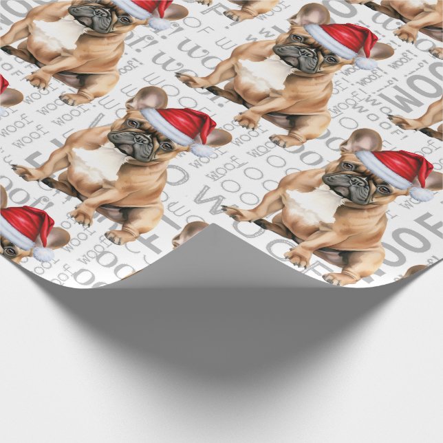 Funny Dog Lover French Bulldog in a Santa Hat Wrapping Paper (Corner)