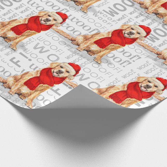 Funny Dog Lover Golden Retriever in a Red Scarf Wrapping Paper (Corner)
