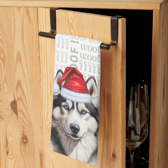 Funny Dog Lover Holiday Siberian Husky Christmas Kitchen Towel (Thirds Fold)