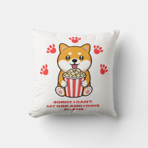 Funny Dog Lover Movie Night Cute Shiba Inu Throw Pillow