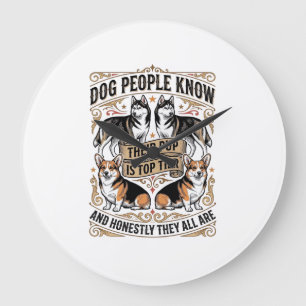 Funny Dog Lover Shirt with Vintage Puppy Debate De Large Clock