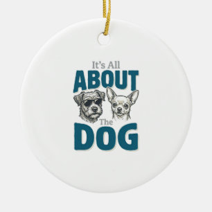 Funny Dog Lover Vintage Engraving Graphic_1 Ceramic Ornament