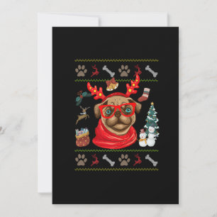 Funny Dog lovers Cute Pug Reindeer Antlers Ugly Ch Holiday Card