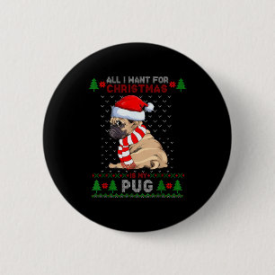 Funny Dog Lovers Cute Pug Santa Hat Ugly Christmas 2 Inch Round Button