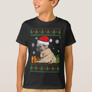 Funny Dog lovers Cute Pug Santa Hat Ugly Christmas T-Shirt