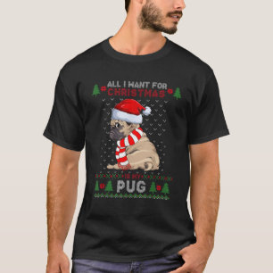 Funny Dog lovers Cute Pug Santa Hat Ugly Christmas T-Shirt