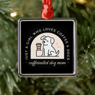 Funny dog mom and coffee lover retro aesthetic metal ornament