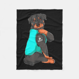 Funny Dog Mom Rottweiler I Love Mom Tattoo Gifts W Fleece Blanket