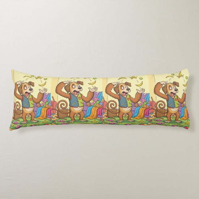 Funny Dog Monkey – Juggling Through a Colourful Da Body Pillow (Front)