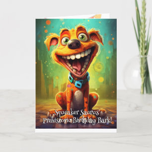 Funny Dog Monster: Squeaker Saurus Birthday Thank You Card