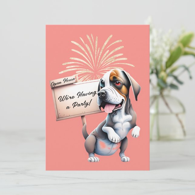 Funny Dog New Year's Open House Party Invitation (Standing Front)