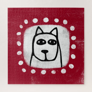 Funny Dog On Red Jigsaw Puzzle