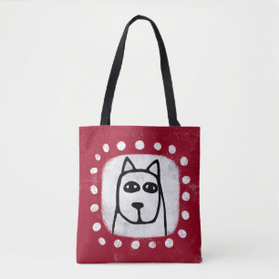 Funny Dog On Red Tote Bag