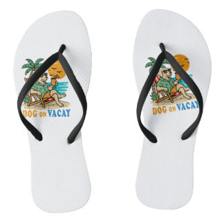 Funny Dog on Vacation T-Shirt | Cute Summer Flip Flops